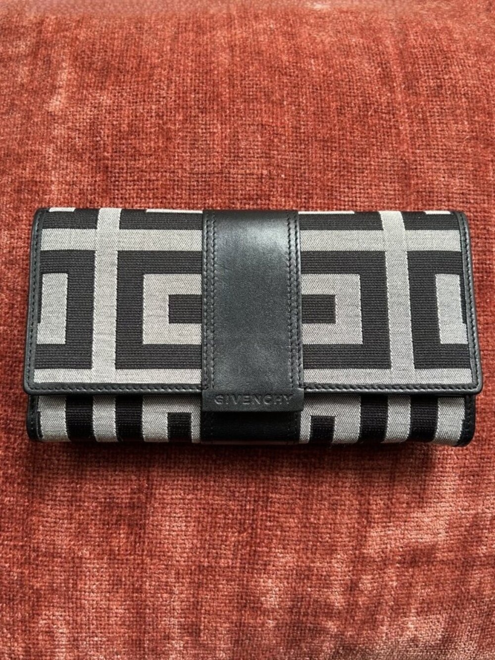 GIVENCHY Monogram Canvas and Leather Long Wallet, Black, Gray